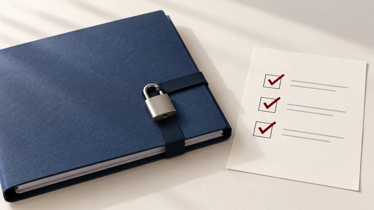 Illustration éditoriale de la liste de contrôle de sécurité des PDF : protégez, ajoutez un filigrane et masquez les informations sensibles avant de partager vos documents