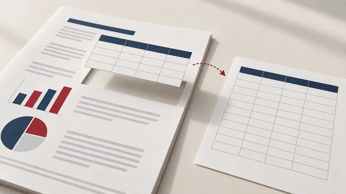 Illustration éditoriale de la conversion PDF vers Excel : extraire des données de fichiers PDF (bonnes pratiques)