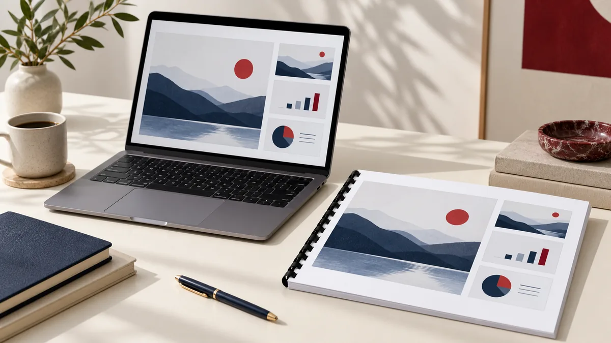 Illustration éditoriale de la conversion PowerPoint vers PDF : exporter des diapositives pour les partager et les imprimer