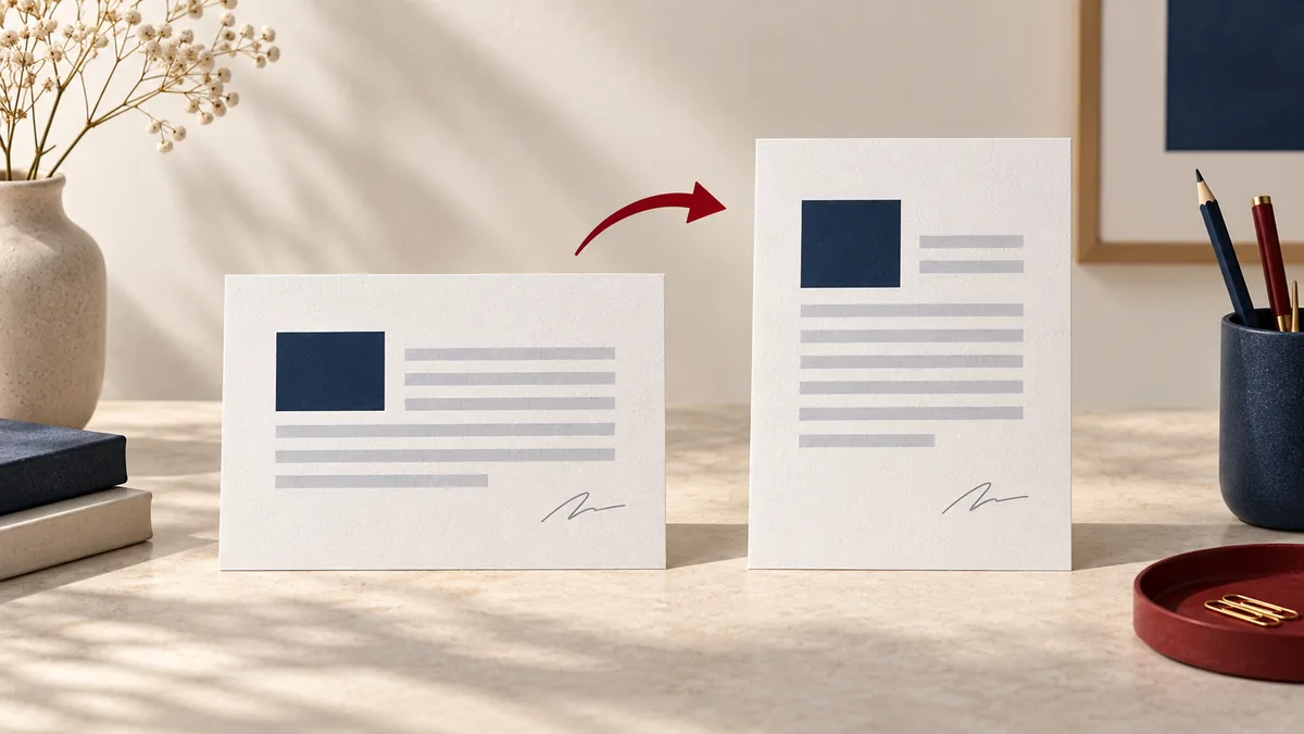 Illustration éditoriale de « Faire pivoter un PDF : corriger les numérisations à l'envers et les orientations incorrectes »